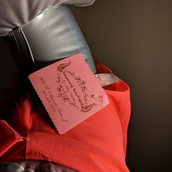 1.2.3. Salmon  v neck surplice chiffon - Picture 5 of 7